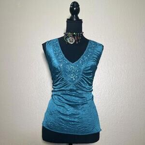 Vintage Vol 1 Blue Beaded Sequin Y2K Fairycore Cami – V-Neck Tank Top